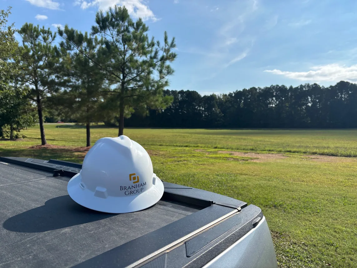 Branham Group hard hat on site at the hospital campus solar project